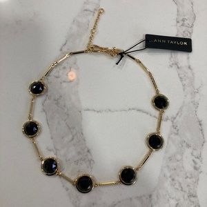 Ann Taylor Gold & Black Rhinestone Gem Necklace